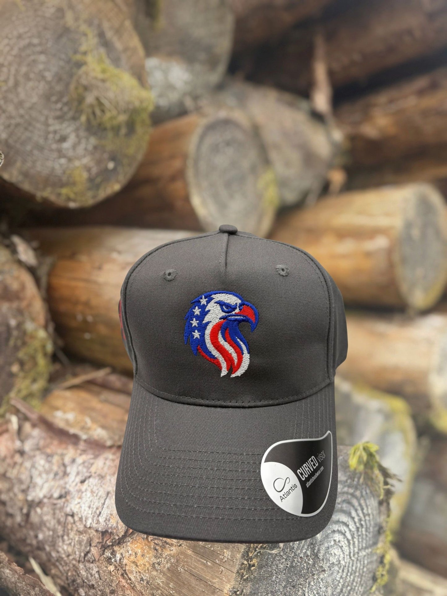 Grey country caps cap with embroidered eagle front view 