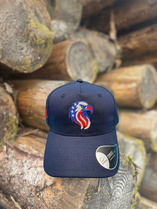 Navy blue cap with a eagle logo Country Trucker cap front view