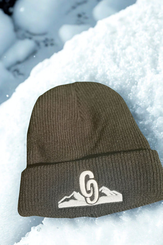 Black Beanie CG Original on Snow White Embroidered  mountain logo