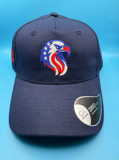 Navy blue cap with an eagle emblem on front