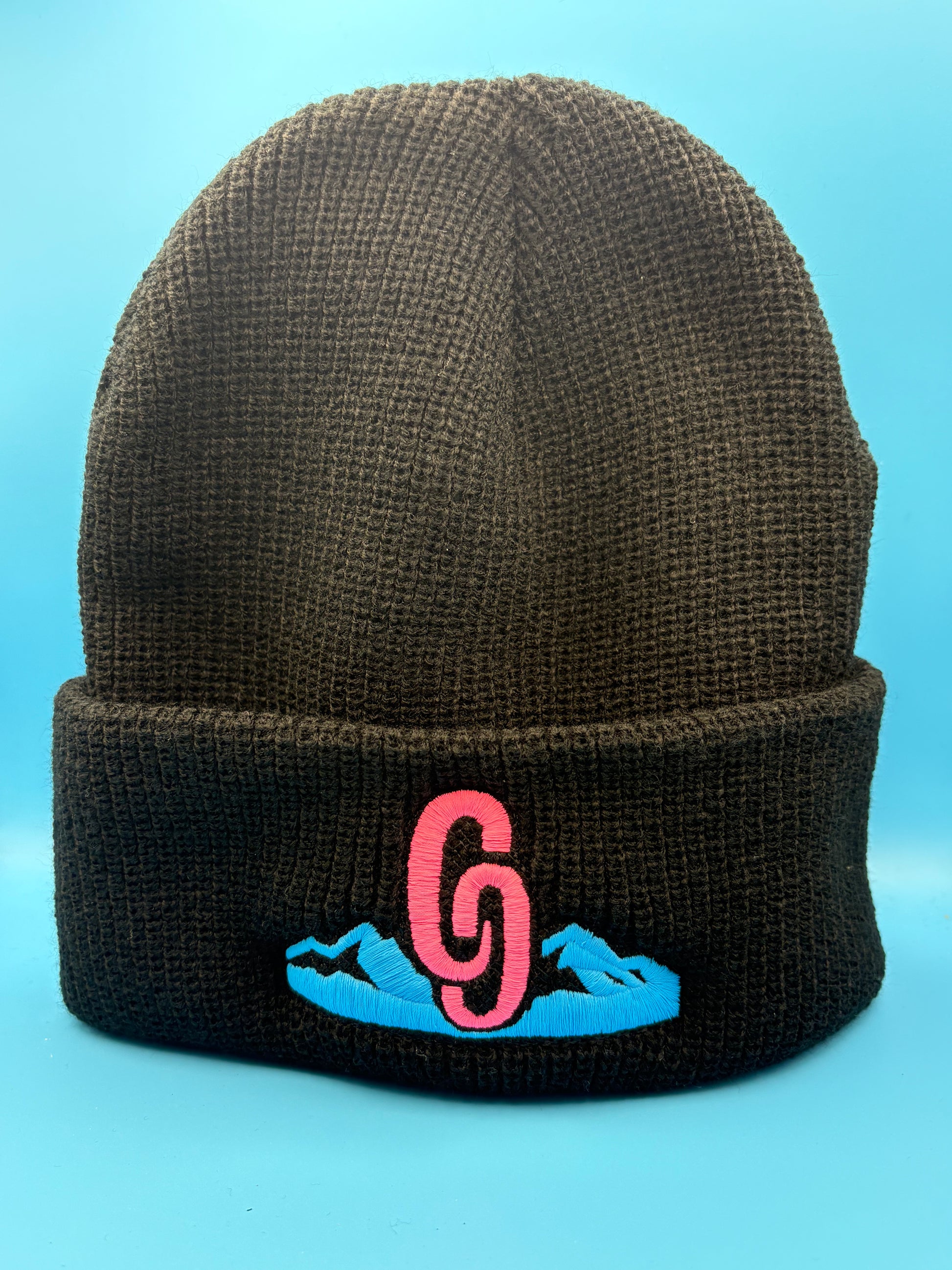 Black Beanie with Pink and blue logo